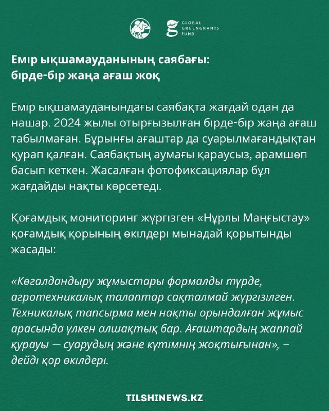 Результаты озеленения общественных пространств в селе Батыр Мангистауской области оставляют желать лучшего.